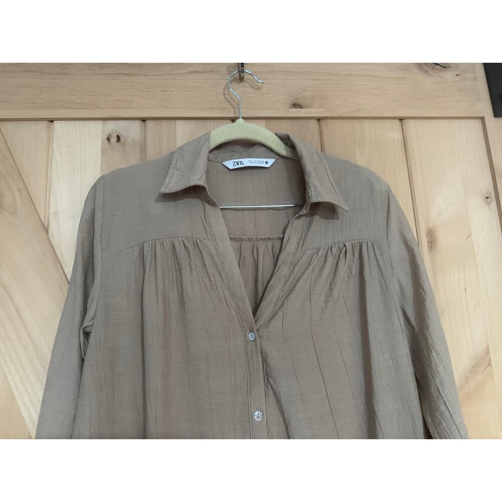 ZARA Women's Tan Button-Down DRESS - Picture 4 of 11